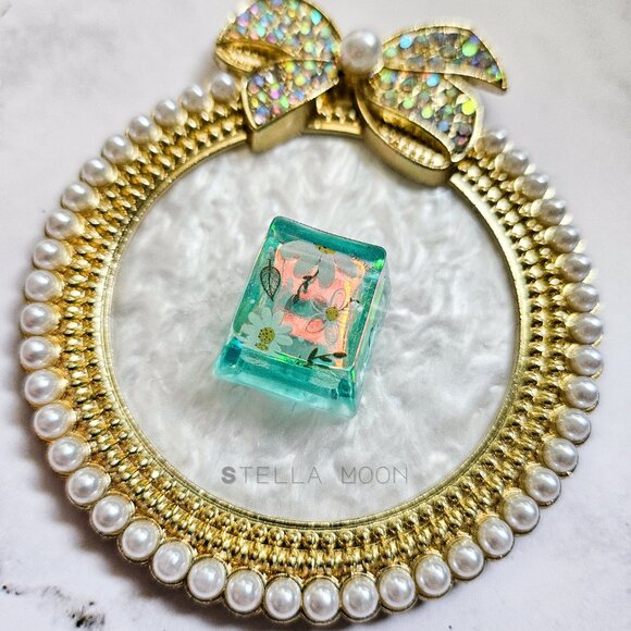 Resin Keycaps, 1U OEM & Cherry, Yellow Green Floral, Aurora Effect, Keyboard - Picture 6 of 7